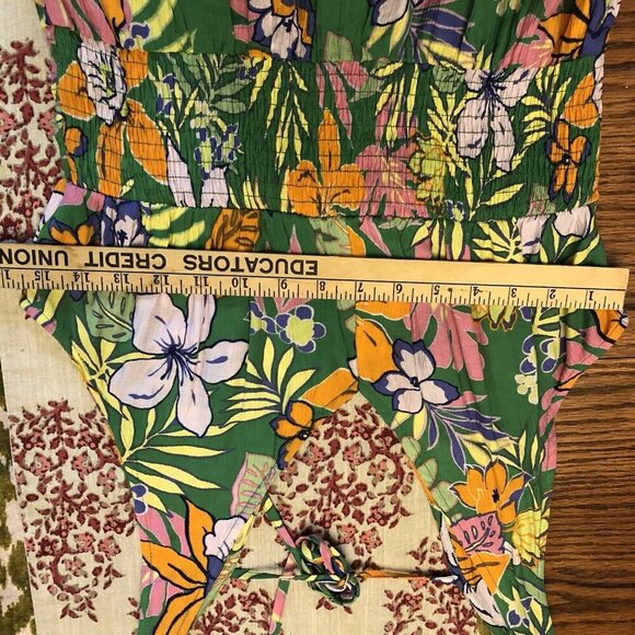 Easel Size S Dress Tropical Floral Sleeveless Flowy V Neck Long Maxi Green - Picture 8 of 11
